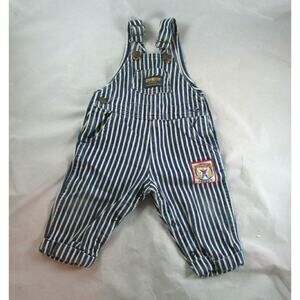 OshKosh B'Gosh Bib Overalls VestBak Railroad Stripes Baby Size 12 Months